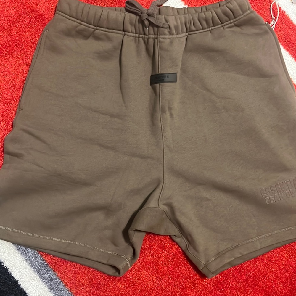 Essential fear of god shorts size XL color is Wood Brand new with tag